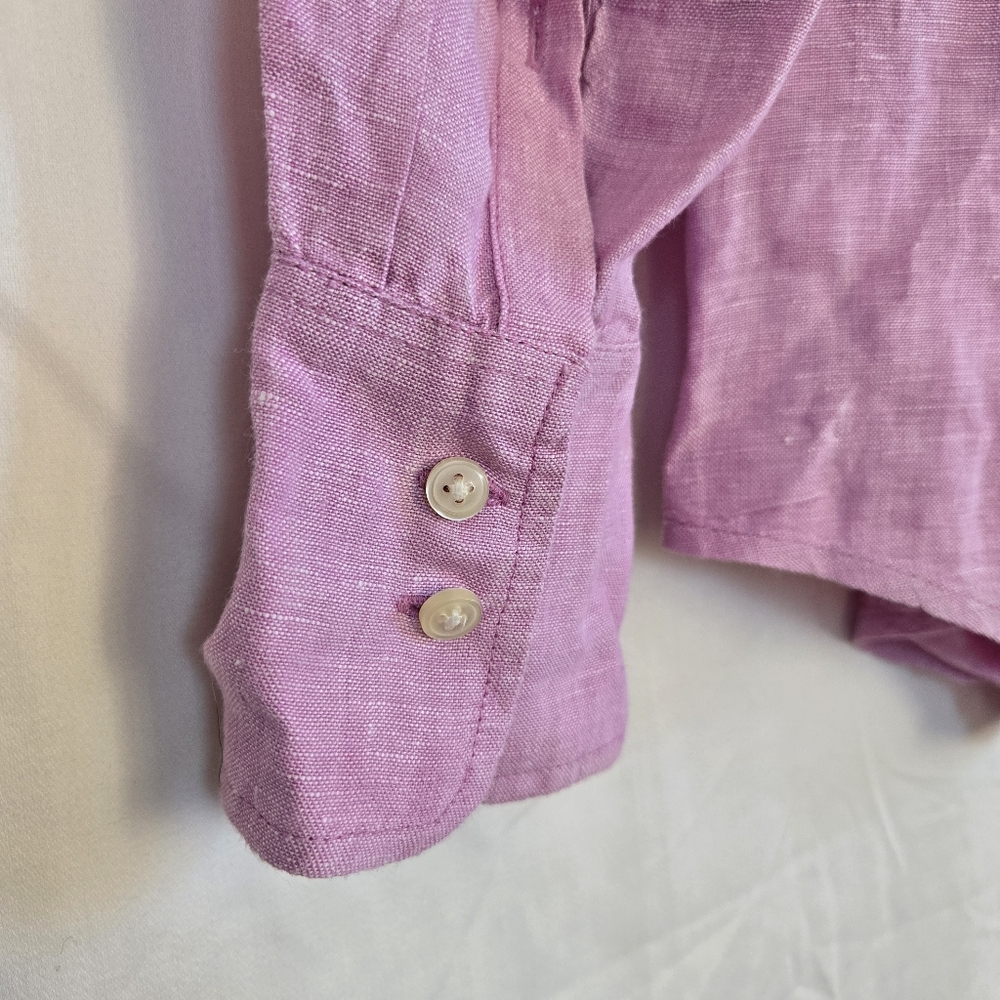 J. Crew Baird McNutt 100% Irish Linen Womens Lilac Long Sleeve Slim Fit 0 Petite - Picture 5 of 6